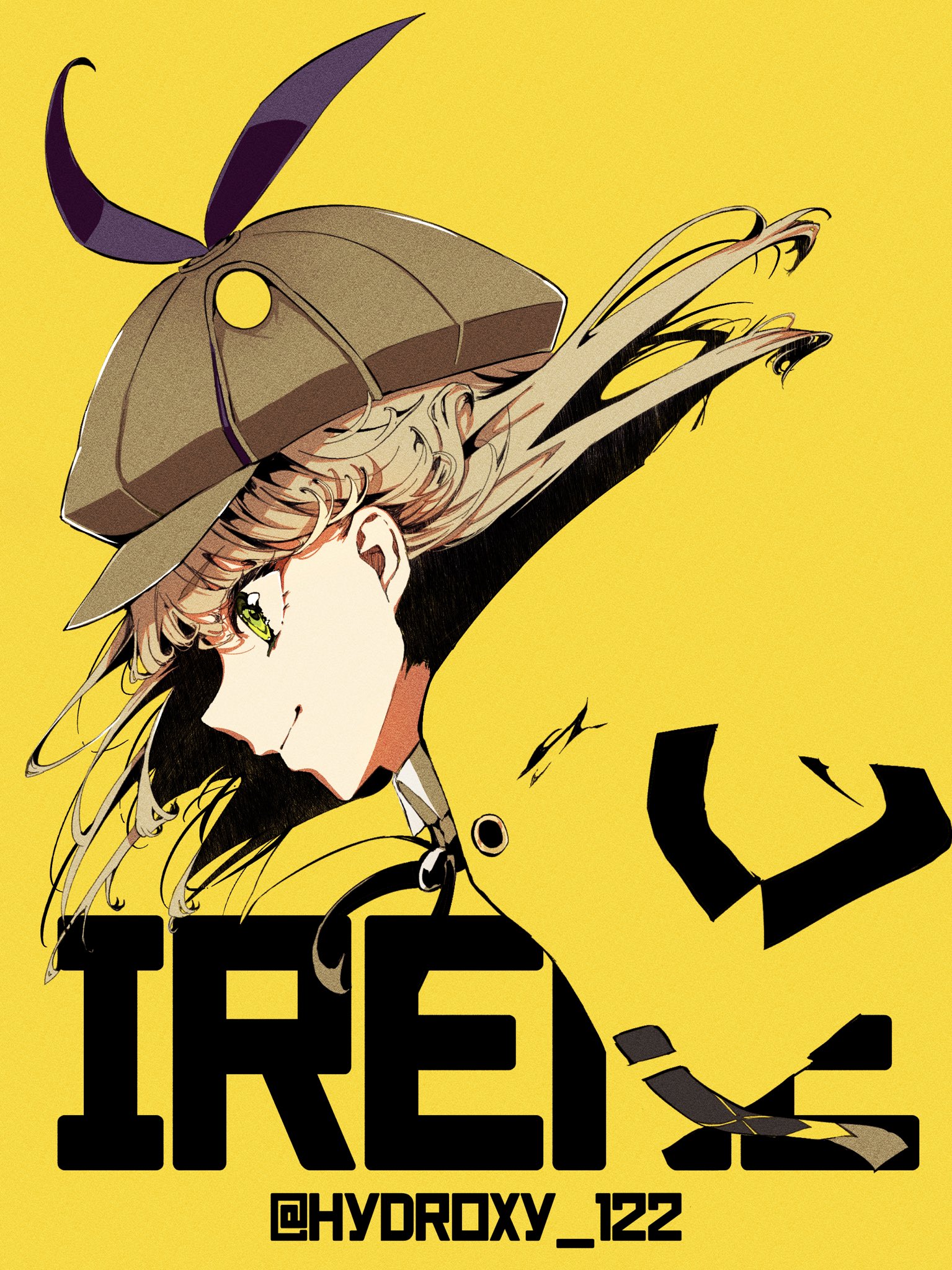 hydroxy 122, irene redmayne, heaven burns red, highres, 1girl, blonde hair, brown capelet, capelet, deerstalker, hat, portrait, short hair, smile, solo, yellow eyes, yellow theme