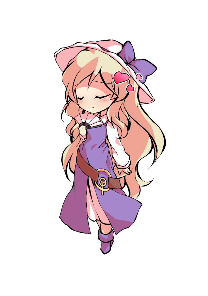 dairi, watatsuki no toyohime, touhou, commentary request, large variant set, variant set, 1girl, belt, blonde hair, brown belt, chibi, chibi only, collared shirt, dress, full body, hand up, hat, hat ribbon, long sleeves, o-ring, purple dress, purple ribbon, purple shoes, ribbon, shirt, shoes, solo, tachi-e, transparent background, white hat, white shirt