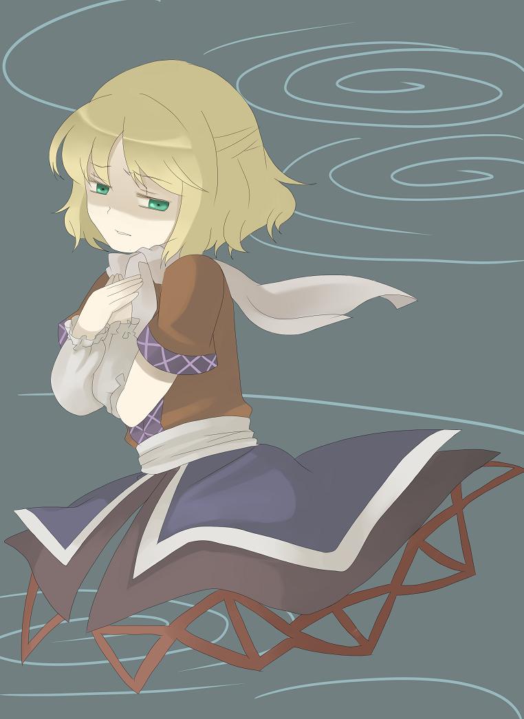 mizuhashi parsee, touhou, bad id, bad pixiv id, 1girl, blonde hair, female focus, green eyes, scarf, solo