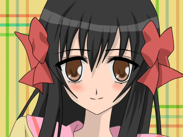 minamoto chikaru, strawberry panic!, 00s, black hair, blush, brown eyes, long hair, ribbon, solo