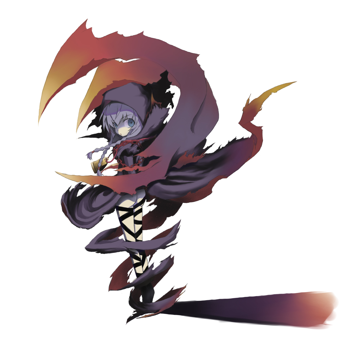 moz, curse maker, curse maker 2, atlus, etrian odyssey, highres, ass, bell, chain, hood, shadow, solo, twintails