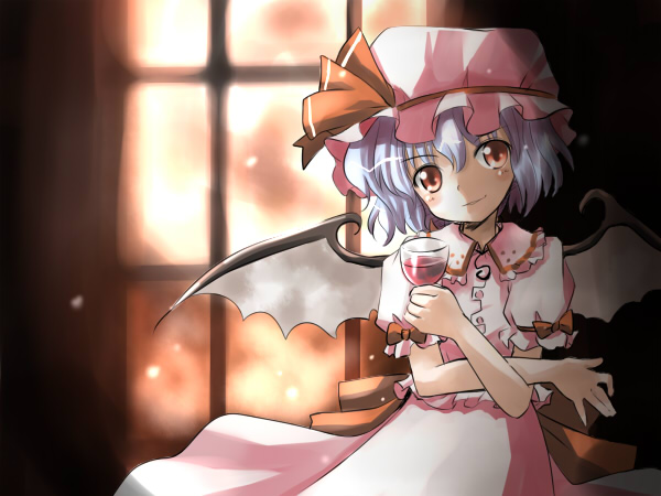 yuugiri (artist), yuugiri (u-slash), remilia scarlet, touhou, 1girl, female focus, hat, indoors, skirt, solo, wings