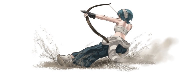 peacefulandflat, setsuna (fire emblem), fire emblem, fire emblem fates, nintendo, 1girl, aiming, arrow (projectile), blue hair, bow (weapon), breasts, chest sarashi, holding, holding arrow, holding bow (weapon), holding weapon, japanese clothes, sarashi, short hair, small breasts, solo, weapon