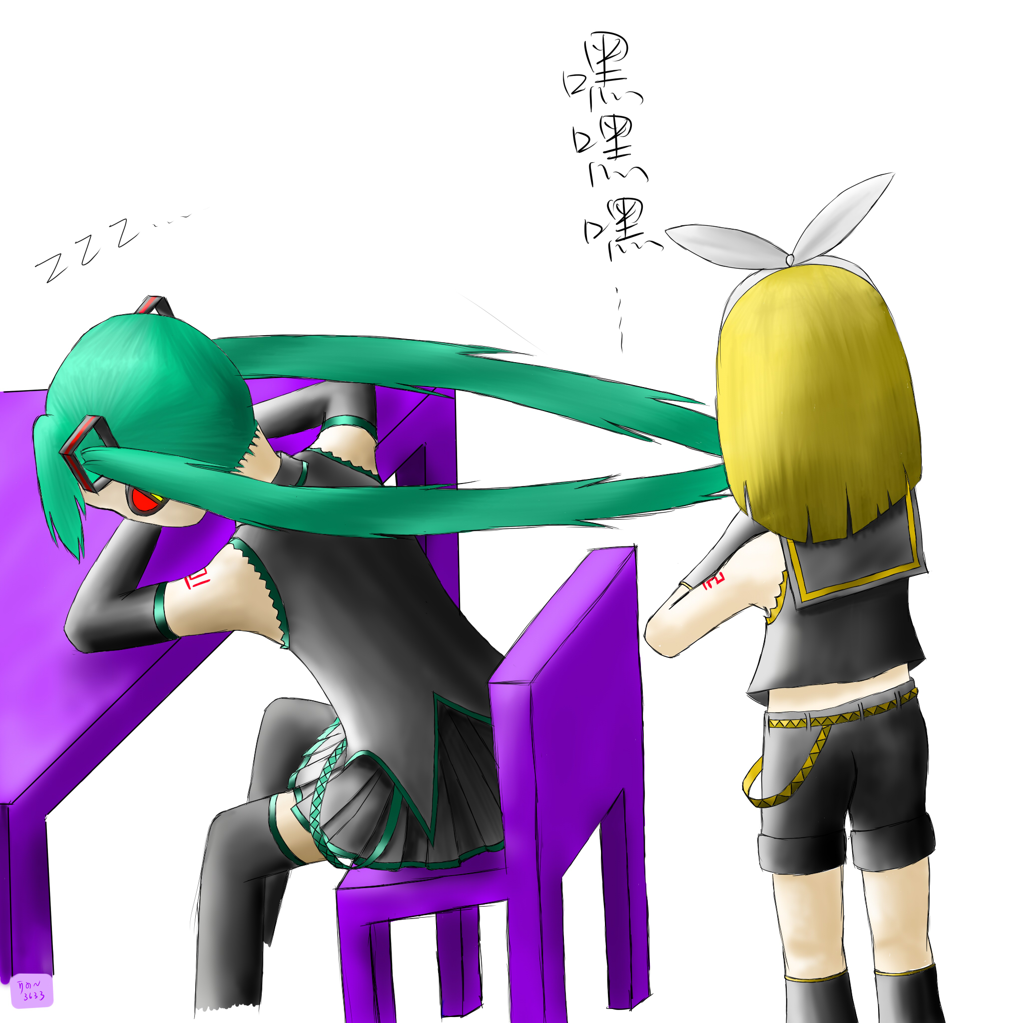 dws, hatsune miku, kagamine rin, vocaloid, highres, tagme