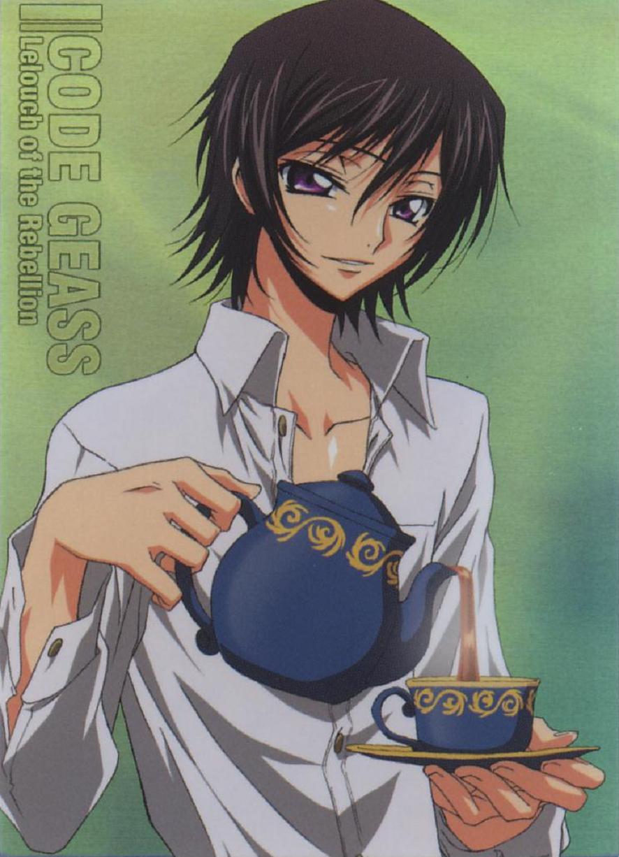 lelouch vi britannia, code geass, highres, official art, scan, 00s, 1boy, male focus, solo, tea
