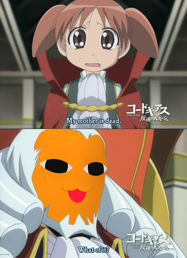 charles zi britannia, mihama chiyo, mihama chiyo's father, wakamoto norio, azumanga daiou, code geass, anime screenshot, third-party edit, beard, cape, child, facial hair, parody, short twintails, twintails, voice actor connection