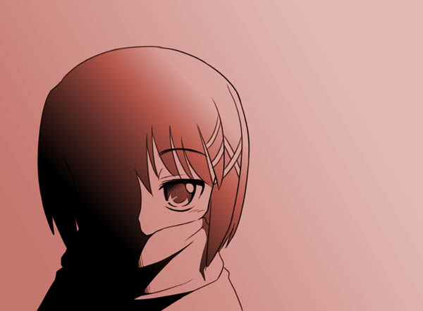 tamu-v, tamu (mad works), yagami hayate, lyrical nanoha, mahou shoujo lyrical nanoha, mahou shoujo lyrical nanoha a's, 00s, 1girl, female focus, hair ornament, monochrome, red theme, solo, x hair ornament