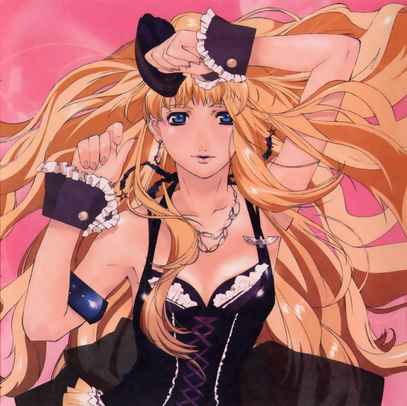 sheryl nome, macross, macross frontier, highres, 00s, blonde hair, blue eyes, jewelry, long hair, necklace