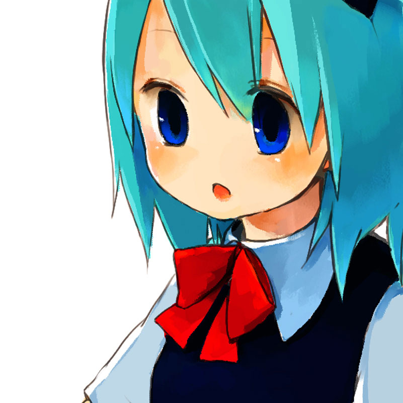 fujiyama, rin (artist), cirno, touhou, 1girl, :o, blue eyes, blue hair, female focus, matching hair/eyes, solo
