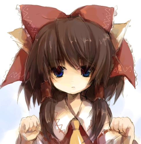 fujiyama, rin (artist), hakurei reimu, touhou, bad id, bad pixiv id, lowres, 1girl, animal ears, black hair, blue eyes, dog ears, female focus, kemonomimi mode, solo