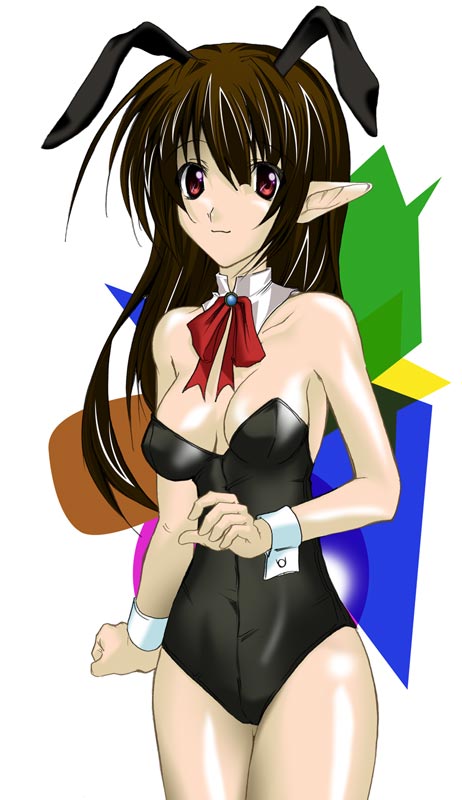 1girl, animal ears, bare legs, breasts, cleavage, fake animal ears, female focus, leotard, playboy bunny, pointy ears, rabbit ears, solo