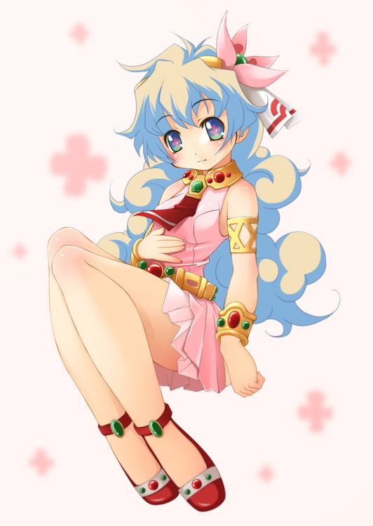 shibacha, nia teppelin, tengen toppa gurren lagann, 00s, armlet, blue eyes, flower, jewelry, long hair, solo, white hair