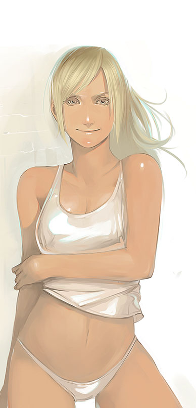 kichin yarou, samus aran, metroid, metroid 2: return of samus, nintendo, wall, 1girl, camisole, female focus, midriff, panties, solo, underwear