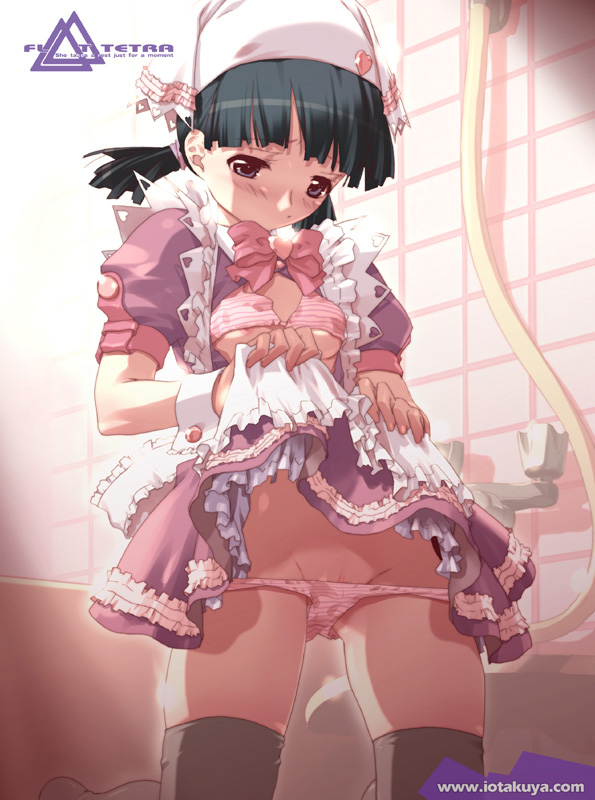 io takuya, original, bra, clothes lift, lingerie, maid, panties, pussy, skirt, skirt lift, solo, underwear