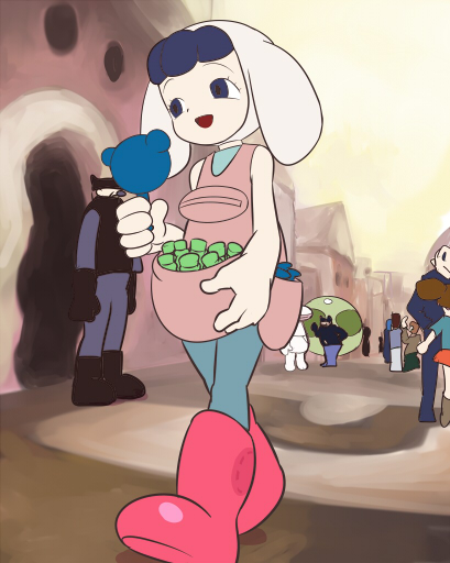 kaba, niwa (nobody), chroniko, kaiba, bad id, bad pixiv id, 00s, 1girl, blue hair, boots, pink boots, purple hair