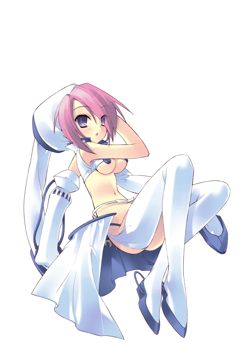 ito noizi, akizuki nagi, peace@pieces, 1girl, breasts, female focus, medium breasts, purple eyes, purple hair, solo, underboob