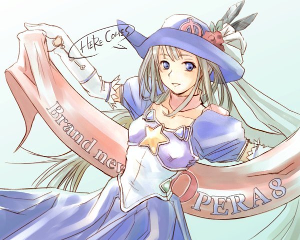 temp h, opera-tan, os-tan, silver hair, 1girl, blue eyes, dress, elbow gloves, feathers, female focus, gloves, hat, long hair, ribbon, solo