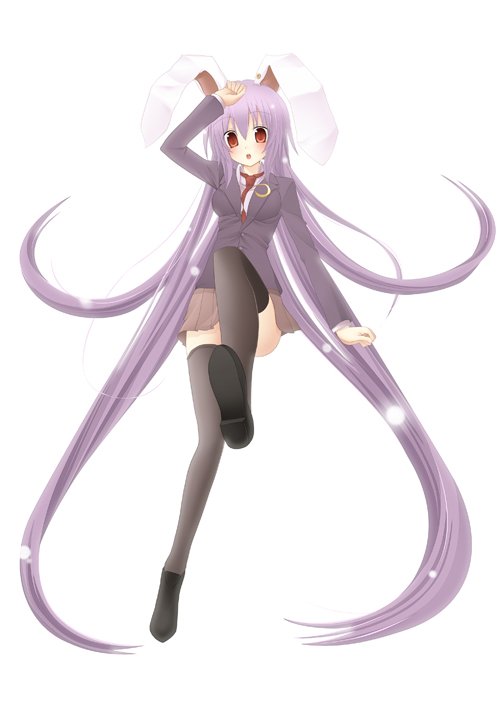 any (trueblue), reisen udongein inaba, touhou, bad id, bad pixiv id, 1girl, animal ears, female focus, full body, long hair, purple hair, rabbit ears, red eyes, skirt, solo, thighhighs, white background