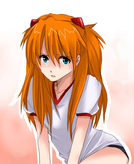 kamosuke, souryuu asuka langley, neon genesis evangelion, blue eyes, gym uniform, long hair, red hair, solo