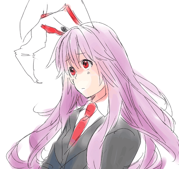 yukizen, reisen udongein inaba, touhou, 1girl, animal ears, female focus, rabbit ears, simple background, solo, upper body, white background