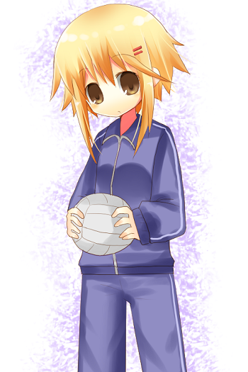 yuzuki (yuduame), original, bad id, bad pixiv id, 1girl, ball, blonde hair, brown eyes, female focus, solo, volleyball, volleyball (object)