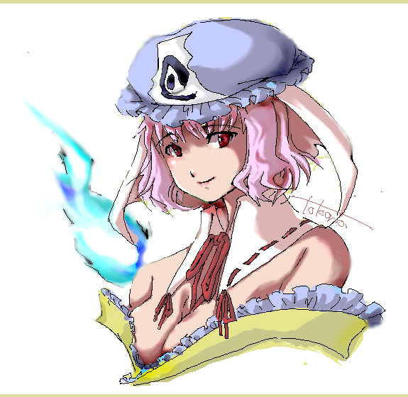 tokono (pixiv), saigyouji yuyuko, touhou, bad id, bad pixiv id, 1girl, female focus, hat, solo