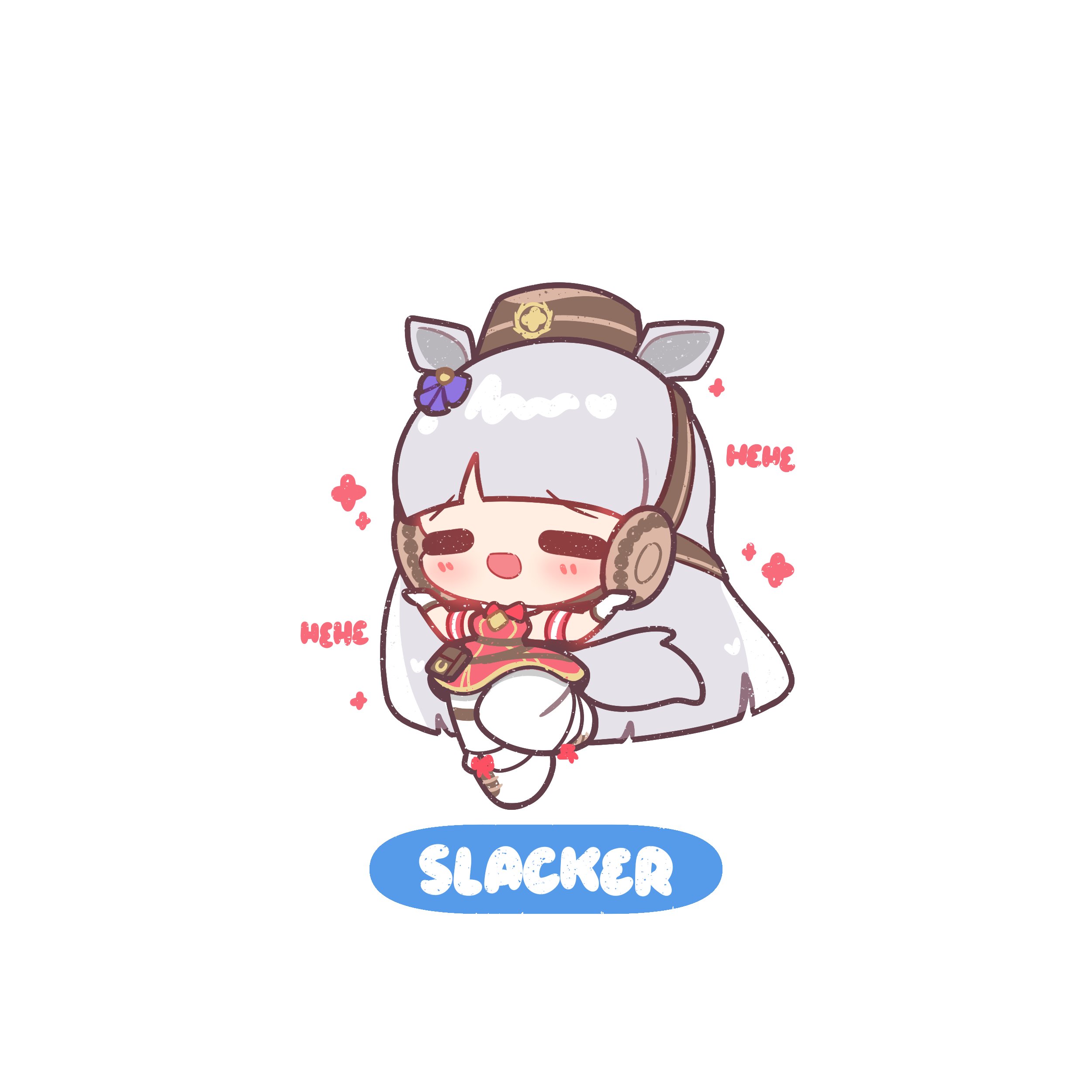 decrilus, gold ship (red strife) (umamusume), gold ship (umamusume), umamusume, absurdres, commentary, english commentary, highres, 1girl, animal ears, armband, blunt bangs, blush, bow, bowtie, brown hat, chibi, closed eyes, dress, ear bow, ear ribbon, english text, flower, gloves, grey hair, hat, horse ears, horse girl, horse tail, long hair, open mouth, pantyhose, pillbox hat, purple bow, red bow, red bowtie, red dress, sleeveless, sleeveless dress, smile, solo, tail, white gloves, white pantyhose