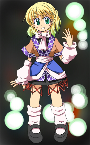 aruha, yuuhi alpha, mizuhashi parsee, touhou, bad id, 1girl, blonde hair, danmaku, female focus, green eyes, solo