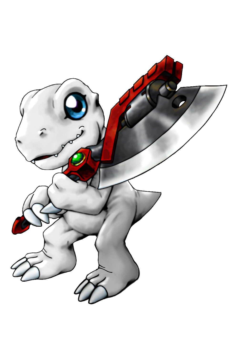 yukiagumon, digimon, digimon world x, highres, axe, blue eyes, claws, digimon (creature), looking at viewer, sera-chan (pixiv user 39646239), sharp teeth, teeth, transparent background