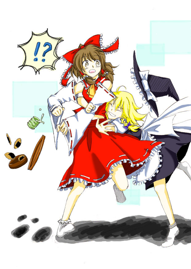 jappo, hakurei reimu, kirisame marisa, touhou, bad id, bad pixiv id, 2girls, blonde hair, female focus, hat, multiple girls, witch, witch hat