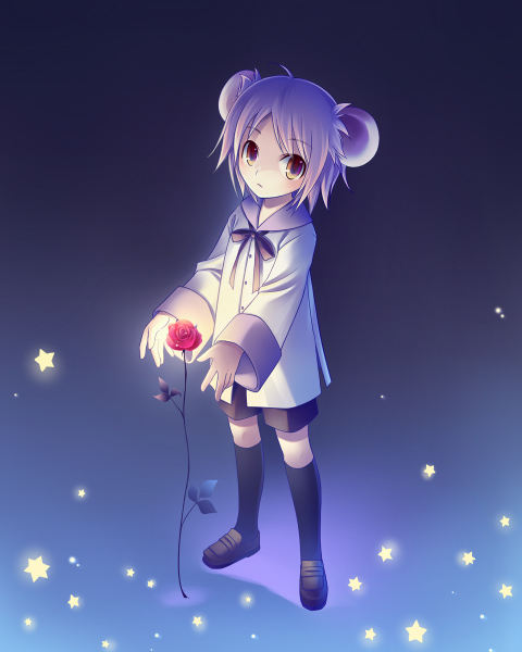 allegretto (pixiv), hato nanawa, bad id, bad pixiv id, 1girl, animal ears, female focus, flower, mouse ears, ribbon, short hair, solo