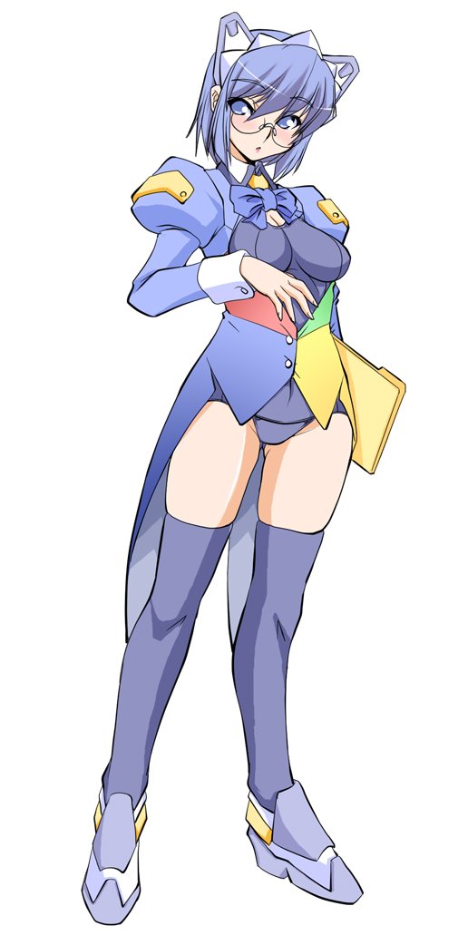 ruriwo (ruriwo1894), 2k-tan, os-tan, bad id, bad pixiv id, blue eyes, blue hair, blush, folder, glasses, one-piece swimsuit, school swimsuit, short hair, solo, swimsuit, thighhighs