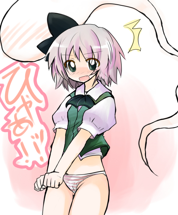 mirino, konpaku youmu, konpaku youmu (ghost), touhou, 1girl, female focus, hitodama, midriff, panties, ribbon, short hair, solo, striped clothes, striped panties, underwear
