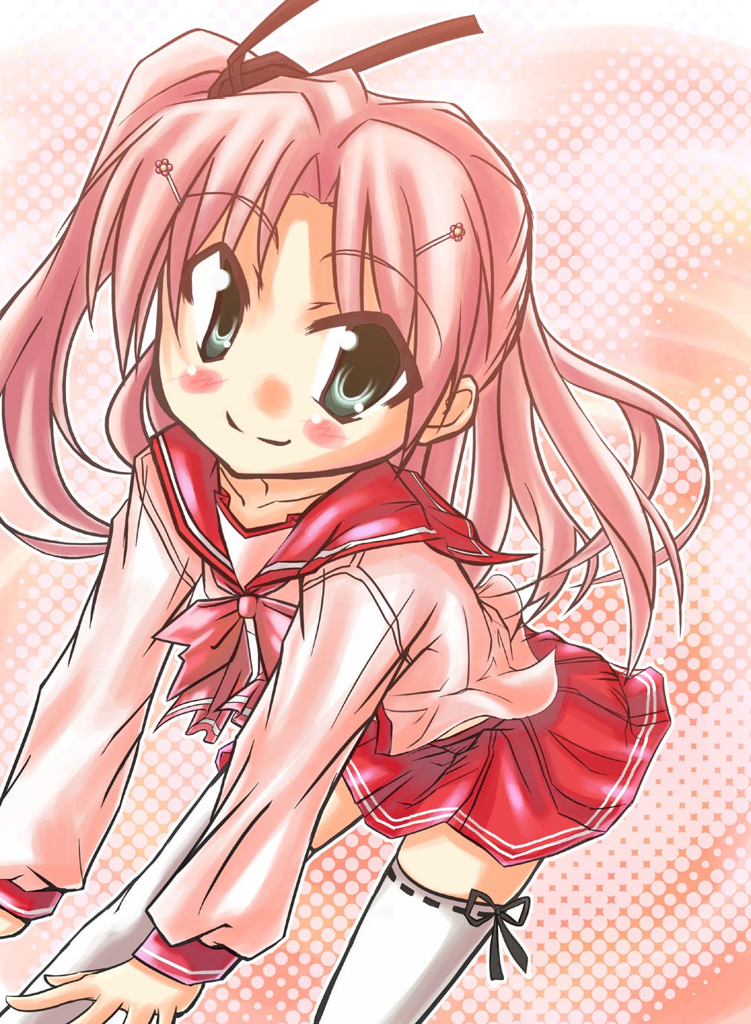 hizuki reiya, maaryan (to heart), to heart (series), to heart 2, bad id, bad pixiv id, highres, 00s, 1girl, female focus, ribbon-trimmed legwear, ribbon trim, solo, thighhighs