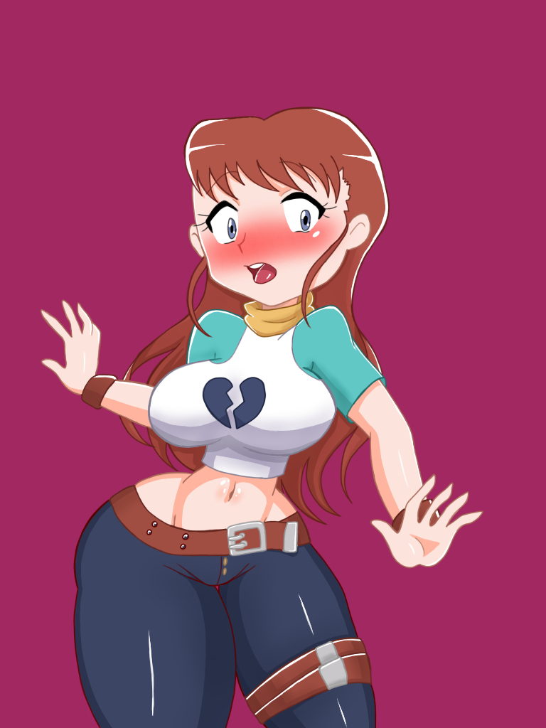 nonoka girls, makino ruki, digimon, 1girl, belt, blush, broken heart, heart, long hair, looking at viewer, tight clothes