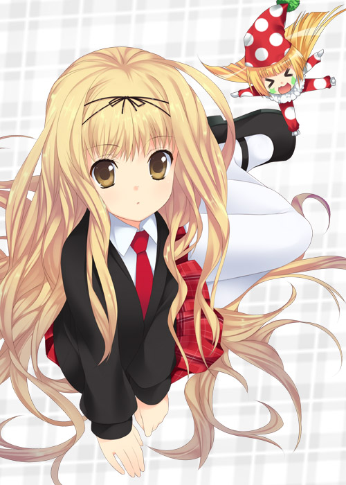 mizuki makoto, kusu kusu, kusu kusu (shugo chara!), mashiro rima, shugo chara!, > <, 2girls, blazer, blonde hair, brown eyes, closed eyes, jacket, long hair, multiple girls, pantyhose, polka dot, school uniform, very long hair, white pantyhose
