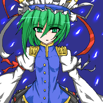 nakatama kyou, shiki eiki, touhou, bad id, bad pixiv id, lowres, 1girl, female focus, green eyes, green hair, solo, upper body