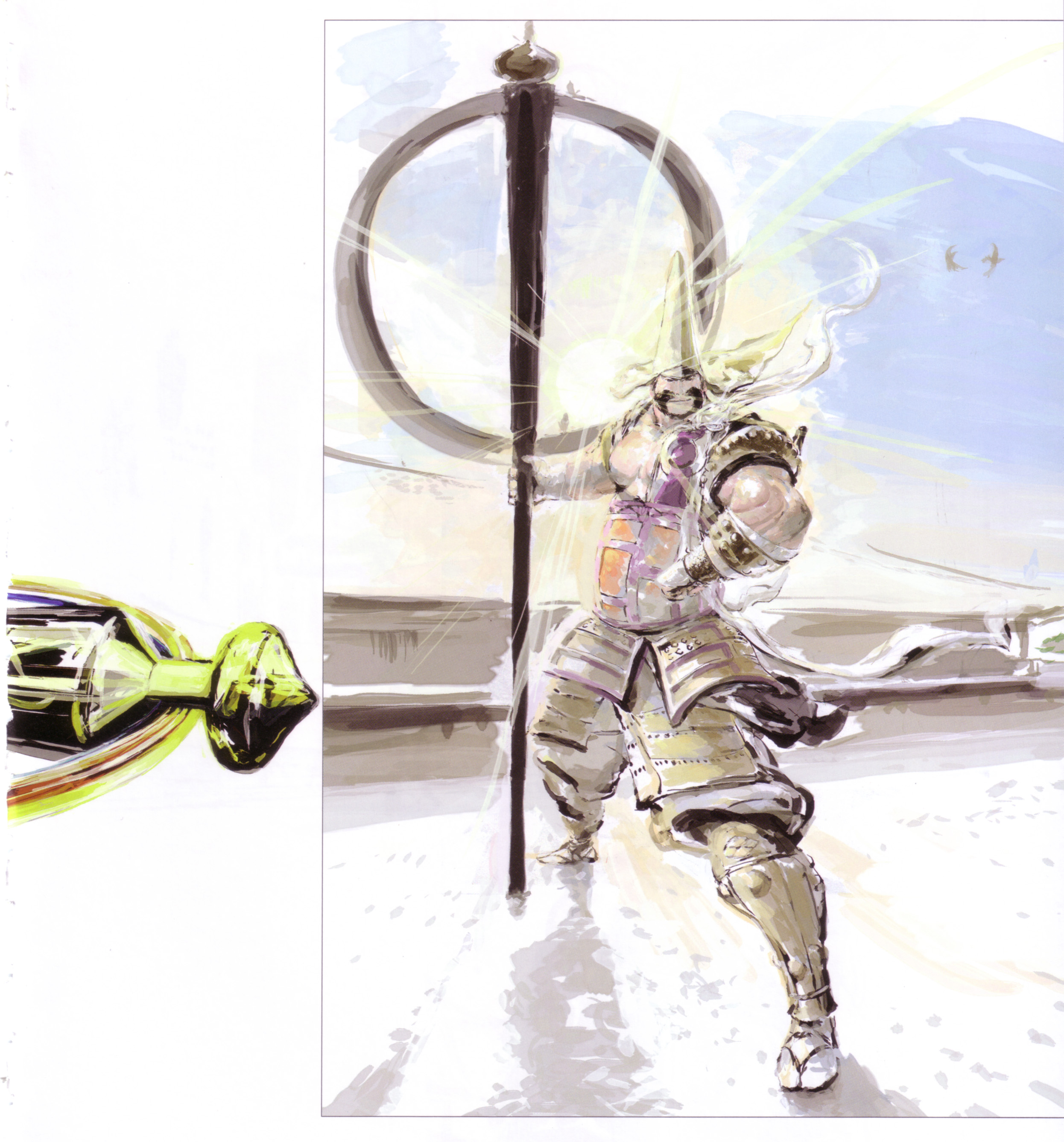 tsuchibayashi makoto, honganji kennyo, sengoku basara, absurdres, highres, 00s, armor, male focus, solo, staff