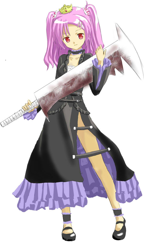 hyakuen raitaa, original, bad id, bad pixiv id, crown, gothic lolita, hat, lolita fashion, pantyhose, short twintails, solo, sword, twintails, weapon