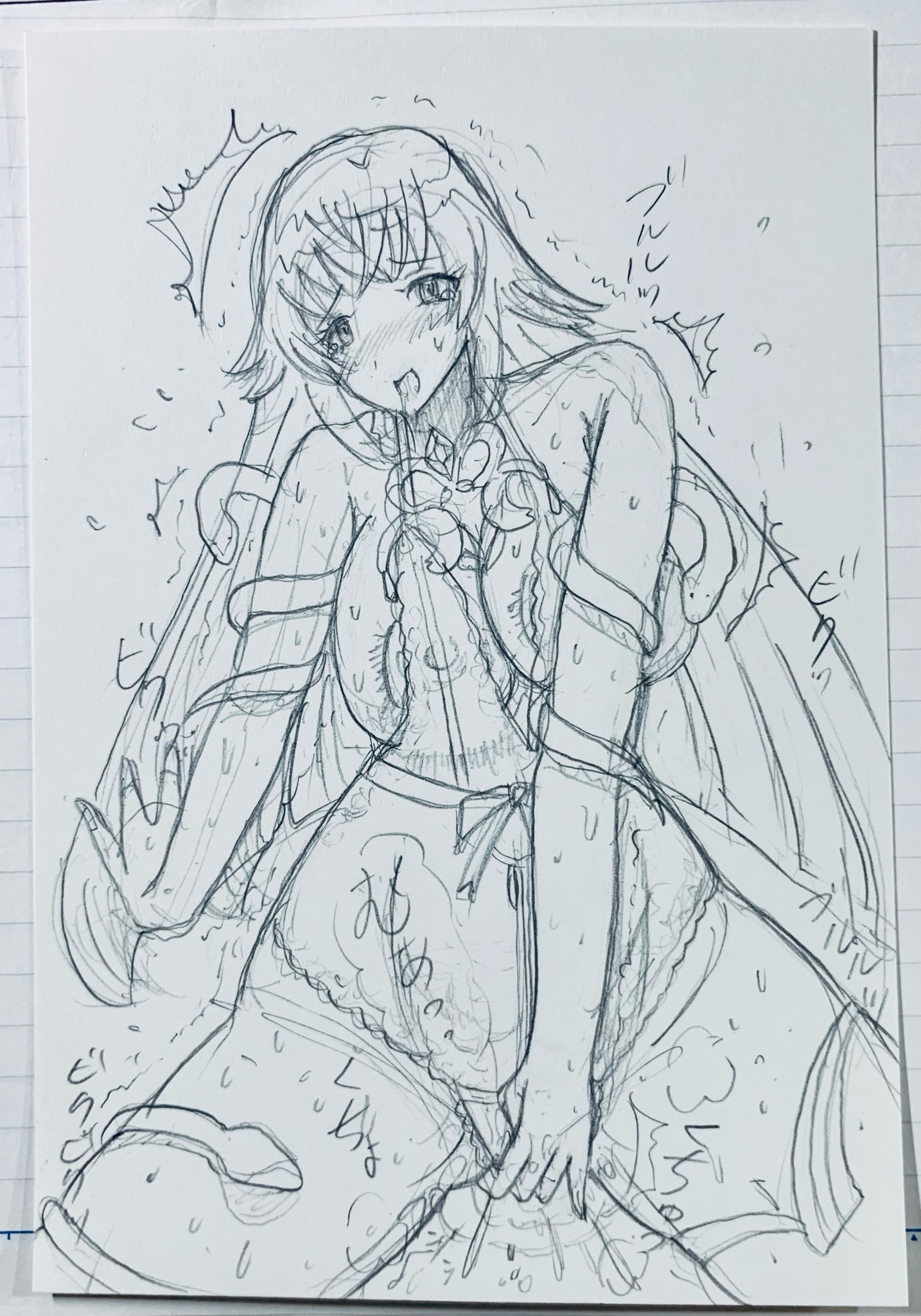 magic mirror (grimms notes), grimms notes, bad id, bad pixiv id, traditional media, analogzatsue, breasts, female masturbation, huge breasts, long hair, masturbation, nipples, open mouth, smile, sweatd, very long hair