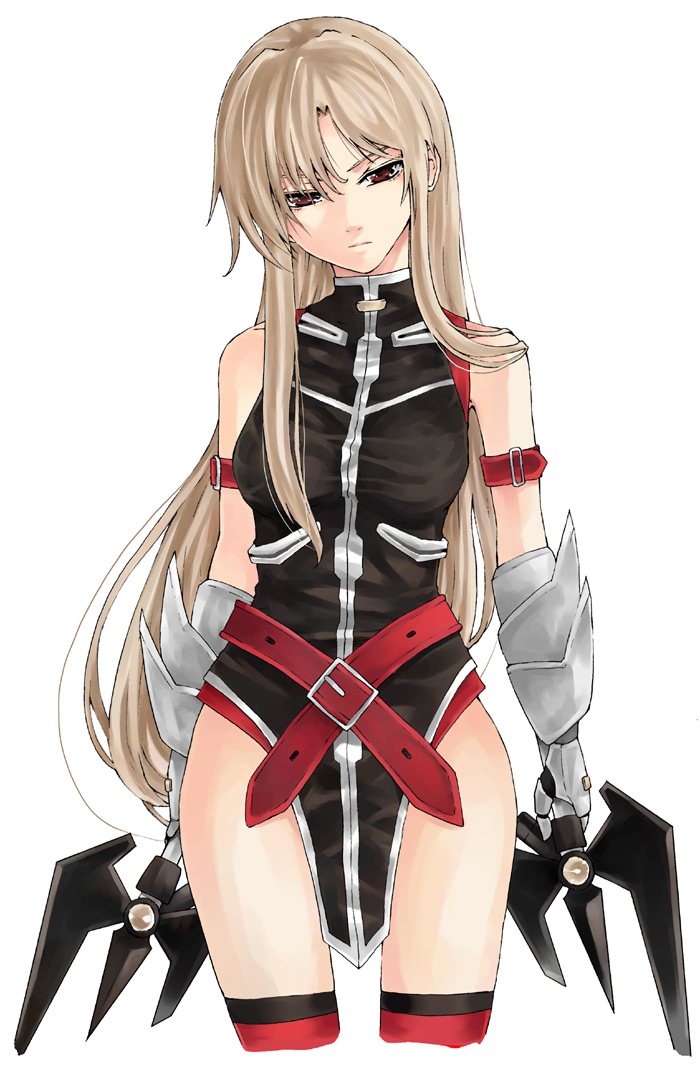 raid slash, bardiche (nanoha), bardiche (riot zanber stinger) (nanoha), fate testarossa, fate testarossa (true sonic form), lyrical nanoha, mahou shoujo lyrical nanoha, mahou shoujo lyrical nanoha strikers, 00s, blonde hair, gauntlets, long hair, red eyes, solo, thighhighs, very long hair