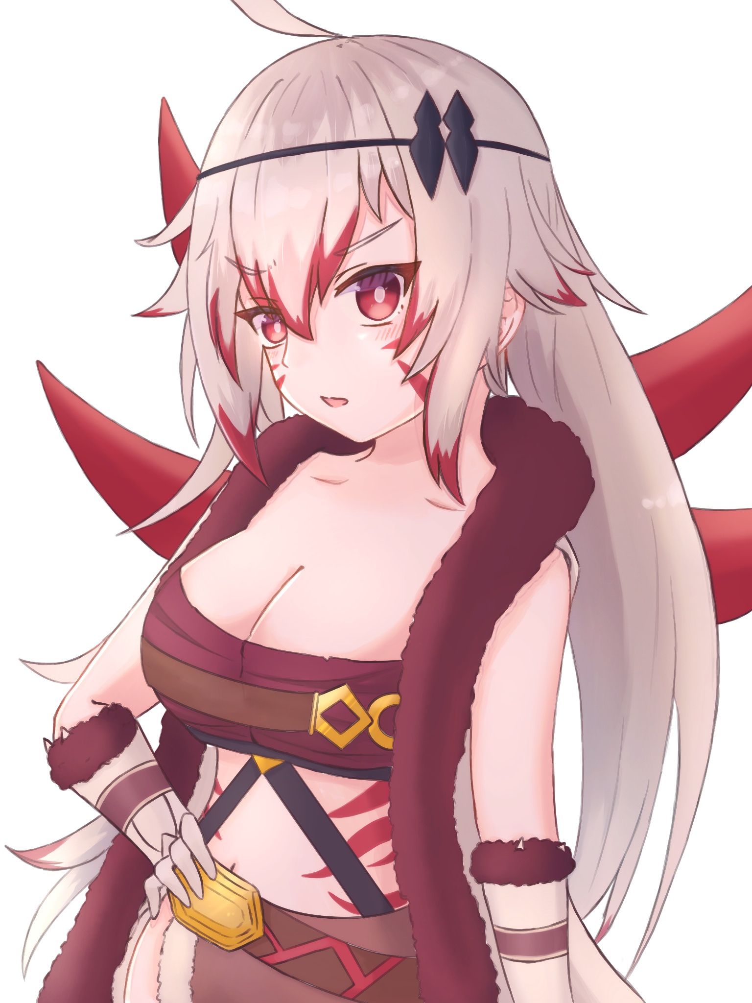 erizabespl, alexandra (grimms notes), grimms notes, highres, 1girl, grey hair, long hair, looking at viewer, open mouth, red eyes, solo