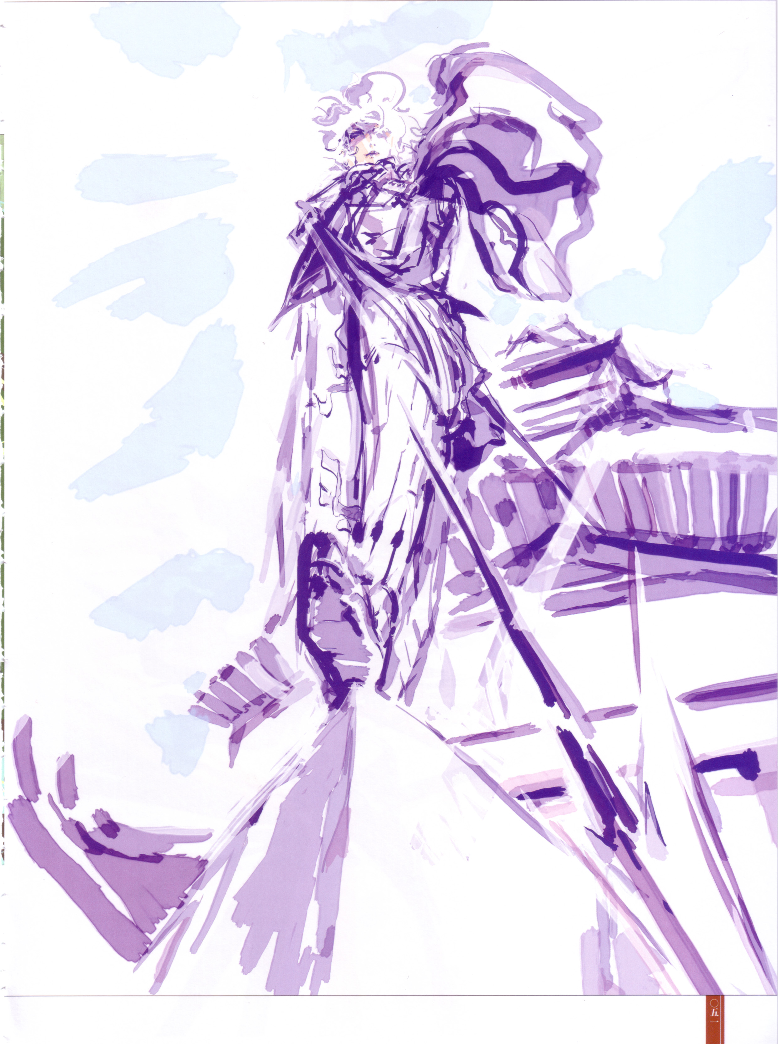 tsuchibayashi makoto, takenaka hanbee (sengoku basara), sengoku basara, absurdres, highres, 00s, 1boy, cape, male focus, mask, purple theme, solo, white hair