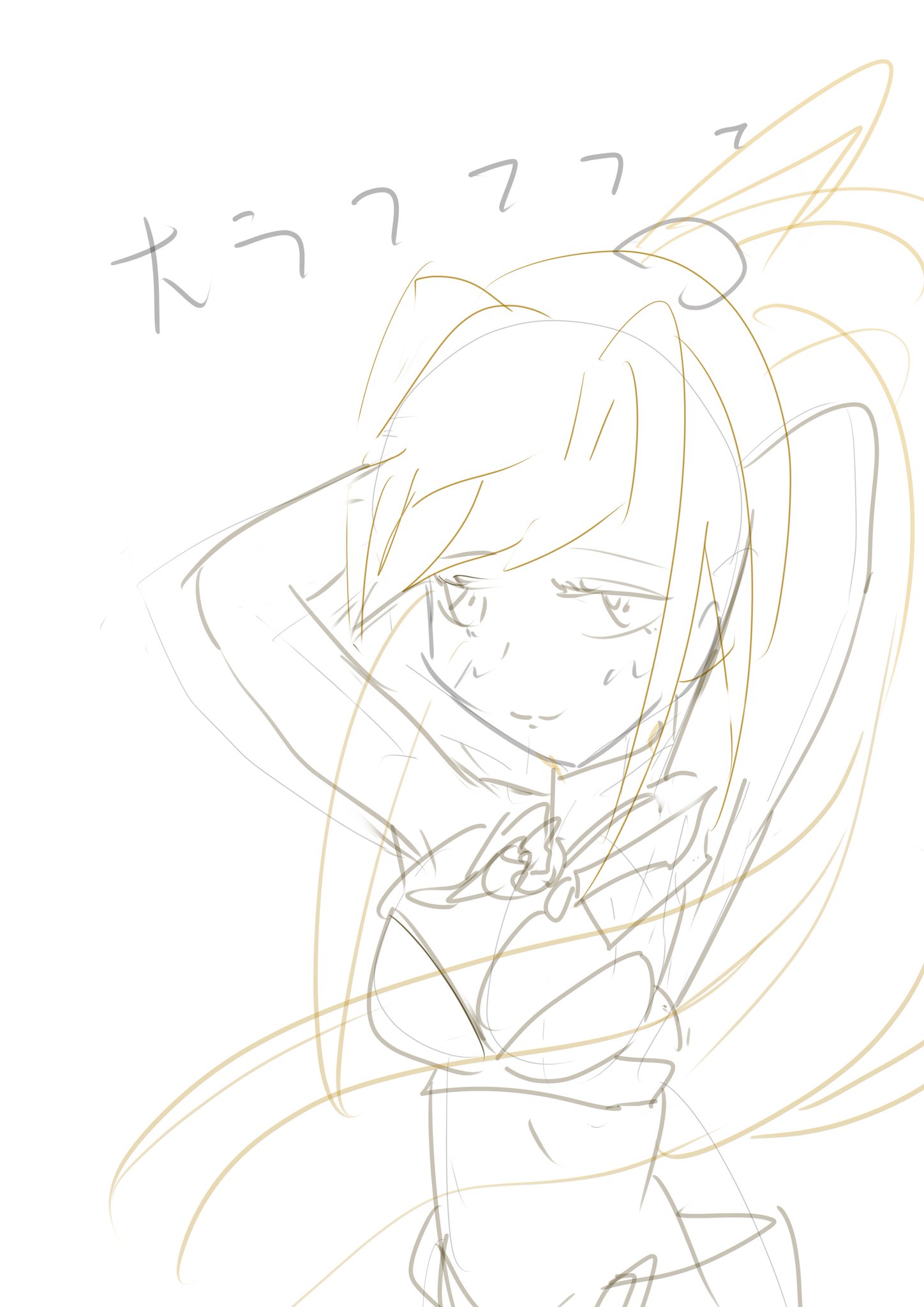 thumbelina (grimms notes), grimms notes, unfinished, 1girl, arms behind head, breasts, kurokiri0511, solo, upper body