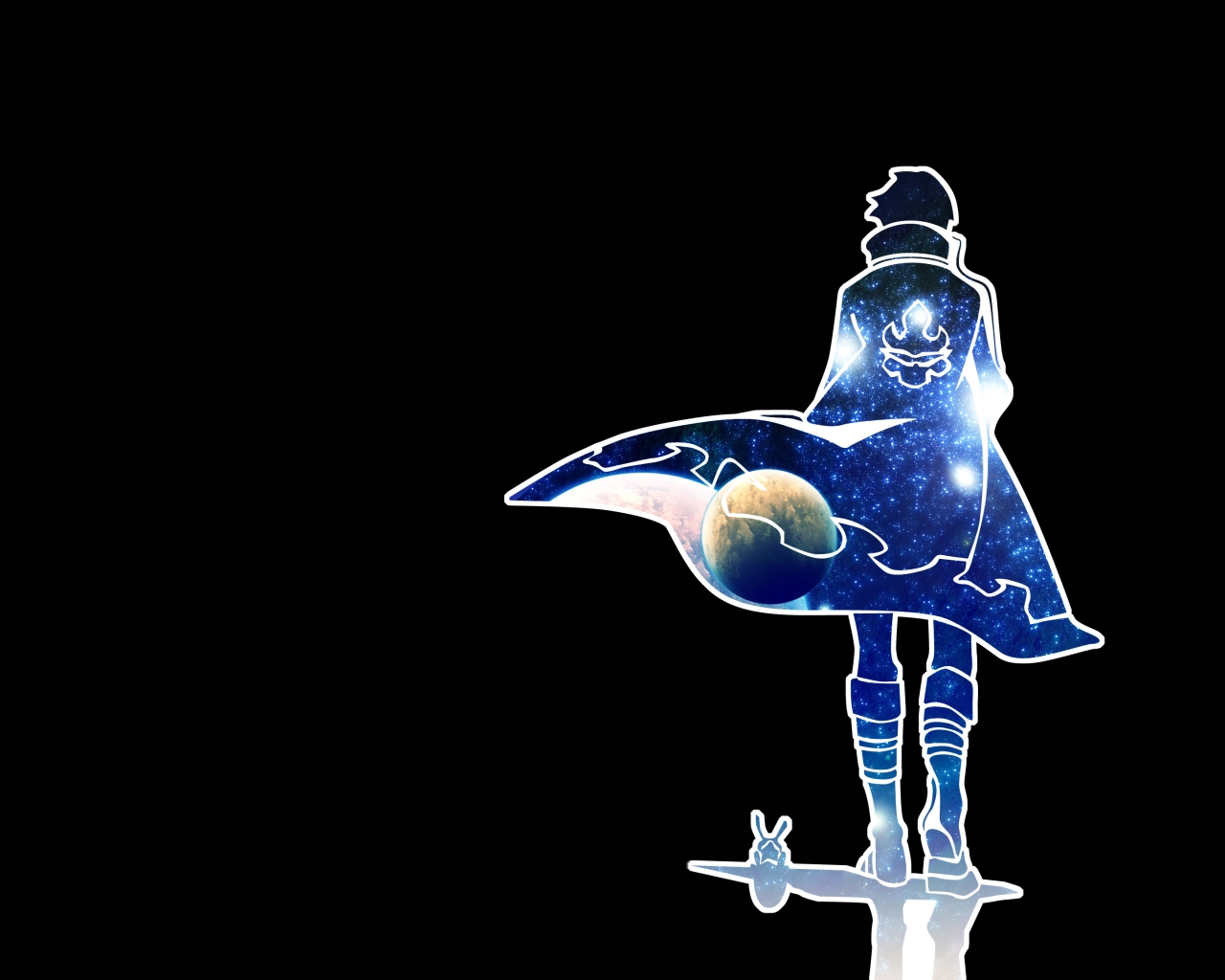 boota (ttgl), simon (ttgl), tengen toppa gurren lagann, 00s, 1boy, black background, dark, from behind, galaxy, male focus, manly, planet, solo