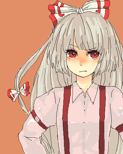 chiri (o9o9), fujiwara no mokou, touhou, lowres, 1girl, female focus, oekaki, simple background, solo, upper body