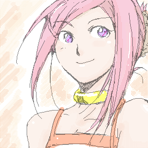 anemone (eureka seven), eureka seven, eureka seven (series), lowres, 00s, 1girl, camisole, female focus, oekaki, pink hair, purple eyes, solo