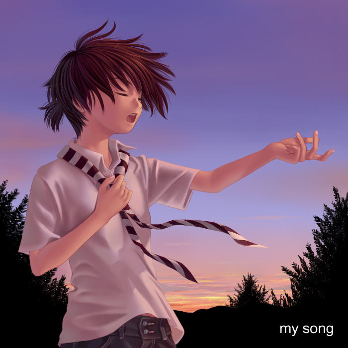 nekopuchi, kikuchi makoto, idolmaster, idolmaster (classic), idolmaster 1, 00s, antenna hair, music, necktie, singing, solo