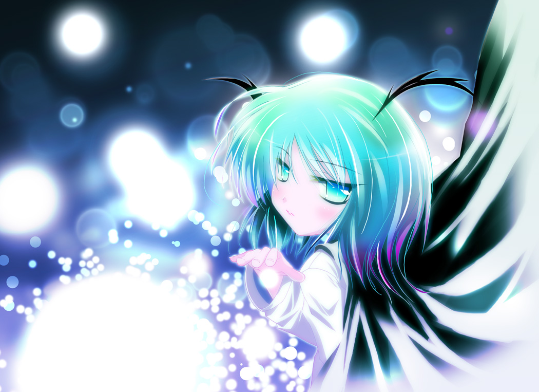 zein co1, wriggle nightbug, touhou, 1girl, antennae, bug, female focus, fireflies, firefly, green hair, short hair, solo