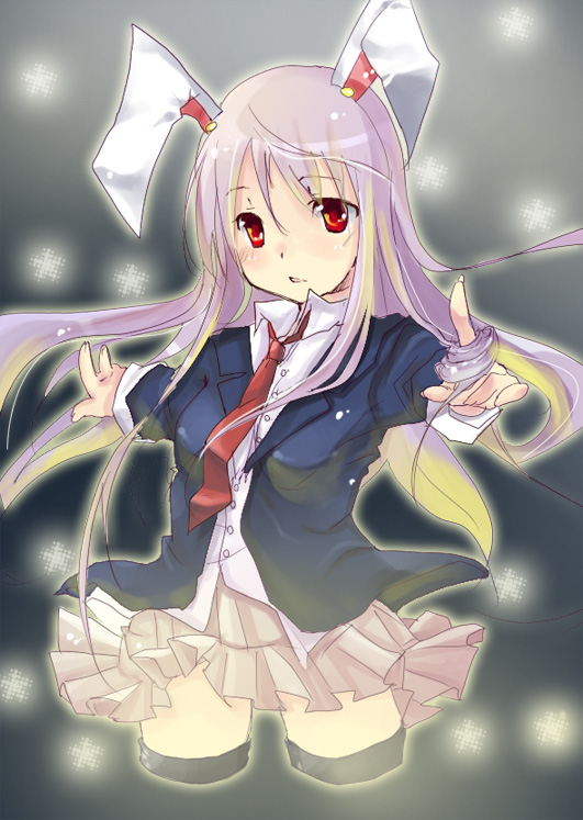 joy (jojoliko), joy (pixiv152219), reisen udongein inaba, touhou, 1girl, animal ears, female focus, gradient background, long hair, purple hair, rabbit ears, skirt, solo